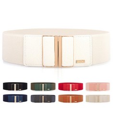 40 X MIJIU WOMEN'S ELASTICATED WAISTBAND BELT WITH GOLD FRAMED BUCKLES SUITABLE FOR DRESS TUNIC BLOUSE FORMAL ATTIRES OR CASUAL WEAR,FULLY ADJUSTABLE AND STRETCHABLE/S - TOTAL RRP £560: LOCATION - E