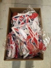 QUANTITY OF ASSORTED ITEMS TO INCLUDE G2PLUS 10M UNION JACK FLAG BUNTING, 30 PCS BRITISH BUNTING BANNER, REUSABLE UK GARDEN BUNTING, 20X28CM D DAY BUNTING FOR D DAY 80TH ANNIVERSARY: LOCATION - E