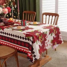 25 X YOMAIDO CHRISTMAS TABLECLOTHS - 180 X 150CM XMAS PARTY TABLE COVER RECTANGULAR, WATERPROOF AND REUSABLE CHRISTMAS TABLECLOTH FOR WINTER HOLIDAY XMAS BIRTHDAY PARTY SUPPLIES CHRISTMAS TABLE DECOR