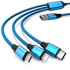 QUANTITY OF XGMATT 3 IN 1 MULTI CHARGER CABLE 1.5M-1PACK,MULTIPLE USB CABLE NYLON BRAIDED WITH MICRO USB TYPE C CABLE CONNECTOR FOR IPHONE, ANDROID GALAXY, HUAWEI, NEXUS, NOKIA,LG, SONY, PS4-BLUE - T