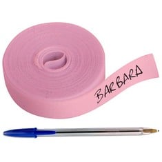 14 X 1 ROLL OF CLOTH TAPE 3 METRES X 1 CM. LABEL FUSIBLE TO WRITE WITH BOLI. INCLUDES PEN. (PINK) - TOTAL RRP £126: LOCATION - F