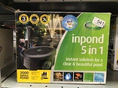 QUANTITY OF OUTDOOR & GARDEN ITEMS TO INCLUDE BLAGDON INPOND 5-IN-1 2000 EASY CARE CLEAN POND SOLUTION, 10W POND PUMP & FILTER WITH UV CLARIFIER FOR ALGAE CONTROL AND CLEAR WATER, LED LIGHT, 3 FOUNTA