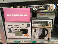 QUANTITY OF KITCHEN & APPLIANCES ITEMS TO INCLUDE GLOBAL GIZMOS 35570 HEART SHAPED WAFFLE MAKER / 1000W / UNIQUE THERMOSTATIC DESIGN/NON-STICK PLATES/EASY CLEAN / 25CM X 22CM / PINK COLOUR: LOCATION