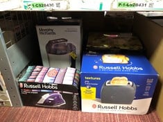 QUANTITY OF KITCHEN & APPLIANCES ITEMS TO INCLUDE RUSSELL HOBBS TEXTURES 2 SLICE TOASTER (EXTRA WIDE SLOTS, 6 BROWNING LEVELS, FROZEN, CANCEL & REHEAT FUNCTION WITH INDICATOR LIGHTS, REMOVABLE CRUMB