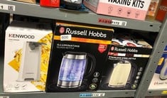 QUANTITY OF KITCHEN & APPLIANCES ITEMS TO INCLUDE RUSSELL HOBBS ILLUMINATING 1.7L ELECTRIC CORDLESS GLASS KETTLE WITH BLACK/BRUSHED STAINLESS STEEL ACCENTS (FAST BOIL 3KW, WASHABLE ANTI-SCALE FILTER,