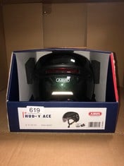 ABUS HUD-Y ACE CITY HELMET - STYLISH BIKE HELMET WITH VISOR AND MAGNETIC, RECHARGEABLE REAR LED LIGHT - FOR MEN AND WOMEN - GREEN, SIZE L.: LOCATION - G