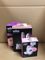 QUANTITY OF HEALTH & BEAUTY ITEMS TO INCLUDE BRAUN SILK-ÉPIL 3, CORDED EPILATOR FOR HAIR REMOVAL, WEEKS OF SMOOTH SKIN, WITH LADY SHAVER HEAD & TRIMMER COMB, 3-031, PINK: LOCATION - G