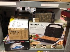 QUANTITY OF KITCHEN & APPLIANCES ITEMS TO INCLUDE SALTER DOUBLE WAFFLE MAKER – NON-STICK DUAL WAFFLE IRON PLATES, DEEP FILL BELGIAN & AMERICAN WAFFLE MACHINE, AUTOMATIC TEMPERATURE CONTROL, COOL TOUC