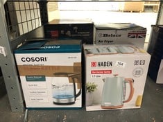 QUANTITY OF KITCHEN & APPLIANCES ITEMS TO INCLUDE HADEN DORCHESTER TEMPERATURE CONTROL KETTLE - 3000W RAPID BOIL, WOOD EFFECT FINISH, 1.7LITRE - GREEN STAINLESS STEEL KETTLE - OVERHEAT PROTECTION - D