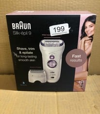 BRAUN SILK-ÉPIL 9 EPILATOR, FOR LONG-LASTING HAIR REMOVAL WITH 40 TWEEZERS, ELECTRIC SHAVER & TRIMMER, COOLING GLOVE, WET & DRY, 100% WATERPROOF, GIFTS FOR WOMEN, 9-710, WHITE, EU PLUG.: LOCATION - A