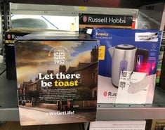 QUANTITY OF KITCHEN & APPLIANCES ITEMS TO INCLUDE RUSSELL HOBBS TOASTER 2 SLICE (EXTRA WIDE SLOTS, 6 BROWNING LEVELS, HIGH-LIFT, FROZEN, REHEAT & CANCEL FUNCTION, LIFT & LOOK, REMOVABLE CRUMB TRAY, B