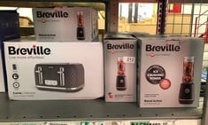 QUANTITY OF KITCHEN & APPLIANCES ITEMS TO INCLUDE BREVILLE BLEND ACTIVE PERSONAL BLENDER & SMOOTHIE MAKER | 350W | 1 PORTABLE BLEND ACTIVE BOTTLE (600ML) | LEAK PROOF LID | BLACK & GOLD [VBL251]: LOC