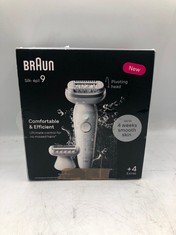 BRAUN SILK-ÉPIL 9, EPILATOR WITH PIVOTING HEAD FOR EASY HAIR REMOVAL, WET & DRY, LASTING SMOOTH SKIN, WITH LADY SHAVER HEAD & TRIMMER COMB, 9-041, WHITE/SILVER: LOCATION - TOP 50 RACK