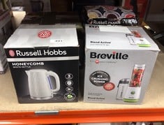 QUANTITY OF KITCHEN & APPLIANCES ITEMS TO INCLUDE BREVILLE BLEND ACTIVE PERSONAL BLENDER & SMOOTHIE MAKER | 350W | 2 PORTABLE BLEND ACTIVE BOTTLES (600ML) | LEAK PROOF LIDS | WHITE & GREEN [VBL246]::