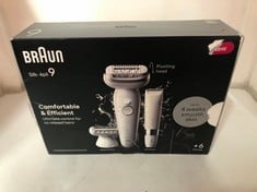 BRAUN SILK-ÉPIL 9, EPILATOR WITH PIVOTING HEAD FOR EASY HAIR REMOVAL, WET & DRY, LASTING SMOOTH SKIN, WITH LADY SHAVER HEAD & TRIMMER COMB, 9-441, WHITE/SILVER.: LOCATION - D