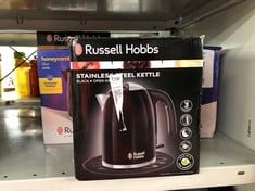 QUANTITY OF KITCHEN & APPLIANCES ITEMS TO INCLUDE RUSSELL HOBBS BLACK STAINLESS STEEL 1.7L CORDLESS ELECTRIC KETTLE WITH BLACK HANDLE (FAST BOIL 3KW, REMOVABLE WASHABLE ANTI-SCALE FILTER, PULL TO OPE