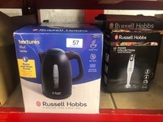 QUANTITY OF KITCHEN & APPLIANCES ITEMS TO INCLUDE RUSSELL HOBBS TEXTURES ELECTRIC 1.7L CORDLESS KETTLE (FAST BOIL 3KW, BLACK PREMIUM PLASTIC, MATT & HIGH GLOSS FINISH, REMOVABLE WASHABLE ANTI-SCALE F