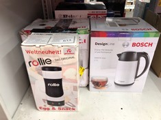 QUANTITY OF KITCHEN & APPLIANCES ITEMS TO INCLUDE BOSCH DESIGNLINE TWK3P421GB STAINLESS STEEL CORDLESS KETTLE, 1.7 LITRES, 3000W - WHITE & BLACK: LOCATION - D