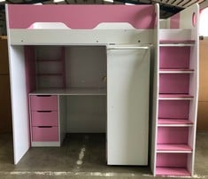 PEGASUS PINK AND WHITE WOODEN HIGH SLEEPER FRAME 3FT SINGLE RRP £635::: LOCATION - SR21(COLLECTION OR OPTIONAL DELIVERY AVAILABLE)