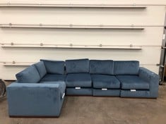 JOHN LEWIS RUBIK VELVET SWOON LAKE BLUE CORNER SOFA RRP £2999: LOCATION - FRONT FLOOR (COLLECTION OR OPTIONAL DELIVERY AVAILABLE)