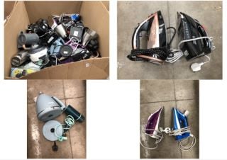 PALLET OF ASSORTED KITCHEN ITEMS TO INCLUDE RUSSELL HOBBS ABSOLUTE STEAM ELECTRIC IRON: LOCATION - FRONT FLOOR(COLLECTION OR OPTIONAL DELIVERY AVAILABLE)