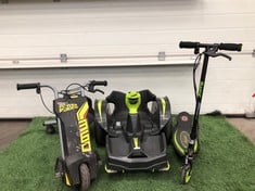 QUANTITY OF SCOOTERS TO INCLUDE RAZOR ELECTRIC SCOOTER WITH FRONT AND REAR BRAKES BLACK/GREEN - COLLECTION ONLY - LOCATION RIGHT RACK