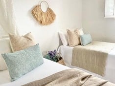 30 X VITO BELLO HOME SET OF 2 HANDMADE CUSHION COVERS 30 X 50 (LIGHT BLUE) WASHED EFFECT 100% COTTON, REVERSE PLAIN NATURAL COTTON, BOHO PILLOW HAND DYE, SOFA BEDROOM - TOTAL RRP £360: LOCATION - A R