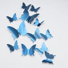 QUANTITY OF 3D BUTTERFLY WALL STICKERS, CAYUDEN 24PCS REMOVABLE MIRROR BUTTERFLY STICKERS DIY BUTTERFLY DECOR 3 SIZES 3D BUTTERFLY WALL DECAL FOR ROOM, DOOR, WINDOW, WEDDING, PARTY DECORATION(BLUE) -