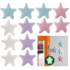 32 X KASESSS 12 PIECES DOOR HANDLE PROTECTORS, LUMINOUS DOOR HANDLE STOPPER, SILICONE DOOR BUMPER NOISE DAMPENING, CUPBOARD DOOR STOPPERS STARFISH SHAPE, SELF ADHESIVE DOOR STOP FOR WALL, FRIDGE, CAB