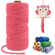 21 X LERESTI MACRAME CORD 4MM X 100M, SINGLE STRAND THICK MACRAME ROPE YARN NATURAL COTTON CORD, CRAFT MACRAME STRING FOR PLANT HANGER, WALL HANGING, KNITTING, DIY, HOME DECORATIONS (WATERMELON PINK)