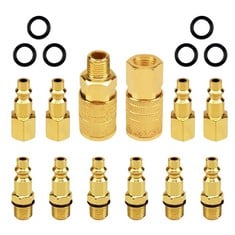 16 X WILLKOMMEN AIR COUPLER AND PLUG KIT 1/4 NPT AIR LINE FITTINGS 12 PCS D QUICK CONNECT SET AIR COUPLER AND AIR KIT, AIRLINE HOSE COMPRESSOR FITTINGS - TOTAL RRP £135: LOCATION - D RACK