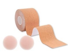 25 X DPM TAPES BOOBS & BODY TAPE - PUSH-UP EFFECT - ADHESIVE BRA FOR NATURAL LIFT, STRONG HOLD, BREATHABLE, SWEAT-RESISTANT - (50MM X 5M)(INCLUDES 2 NIPPLE COVERS) - TOTAL RRP £215: LOCATION - D RACK