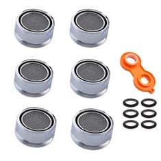 QUANTITY OF 6 PIECES FAUCET BUBBLER FILTER WITH 6 RUBBER GASKETS AND A FAUCET AERATOR WRENCH STAINLESS TAP AERATOR FOR KITCHEN BATHROOM (24MM) - TOTAL RRP £300: LOCATION - D RACK