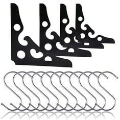 11 X BLACK HEAVY DUTY SHELF BRACKETS – 4 PACK TRIANGLE SHELVING BRACKETS RIGHT ANGLE, 4PCS FLOATING SHELF BRACKET + 12 PCS S HOOK, WALL MOUNTED SHELF SUPPORTERS (15 X 15 CM) - TOTAL RRP £101: LOCATIO