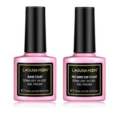 QUANTITY OF LAGUNAMOON BASE COAT AND TOP COAT,LONG LASTING SHINY FINISH FOR SOAK OFF UV LED GEL NAIL POLISH POLYGEL NAIL ACRYLIC STYLE ARTIFICIAL FALSE NAILS,REQUIRES DRYING UNDER LED UV NAIL LAMP -