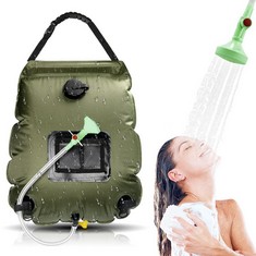 8 X LUPATDY SOLAR SHOWER OUTDOOR 20 L CAMPING SHOWER WATER BAG HEATING WITH SHOWER HEAD GARDEN SHOWER POOL SHOWER HOT WATER SHOWER OUTDOOR CAMPING - TOTAL RRP £119: LOCATION - A RACK