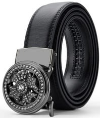 10 X YIFAN BLACK LEATHER BELTS FOR MEN, SLIDING RATCHET BELTS DRESS CASUAL BELTS (BLACK-B08, 46''-52'' WAIST ADJUSTABLE) - TOTAL RRP £92: LOCATION - E RACK