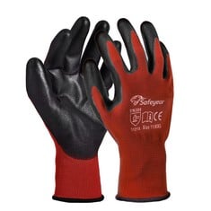 12 X SAFEYEAR 12 PAIRS OF BLACK PU-COATED WORK GLOVES FOR BUILDER ?SAFETY GLOVES FOR WORK MEN AND WOMEN WAREHOUSE,GARDENING, CLEANING, DIY, CONSTRUCTION, FISHING, CYCLING, MOVING, DELIVERY?RED,XL - T