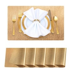 14 X SET OF 6 GOLD PLACEMATS PVC NON SLIP WASHABLE COASTER SETS FOR HOTEL OUTDOOR INDOOR DINING TABLE (LEAVES 38X38CM) - TOTAL RRP £178: LOCATION - A RACK