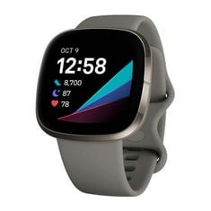 FITBIT SENSE ADVANCED UNISEX SMARTWATCH WITH TOOLS FOR HEART HEALTH, STRESS MANAGEMENT & SKIN TEMPERATURE TRENDS, SAGE GREY / SILVER. RRP £135: LOCATION - BACK WALL