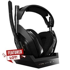 ASTRO GAMING A50 WIRELESS GAMING HEADSET + CHARGING BASE STATION, GAME/VOICE BALANCE CONTROL, 2.4 GHZ WIRELESS, 15 M RANGE, FOR XBOX SERIES X|S, XBOX ONE, PC, MAC - BLACK/GOLD. RRP £136: LOCATION - B