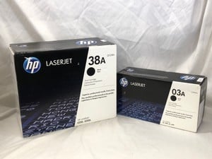 03A LASERJET PRINT CARTRIDGE + 38A BLACK TONER CARTRIDGE  PRINTER CARTRIDGE: MODEL NO Q1338A , C3903A (SEALED UNITS): LOCATION - A RACK