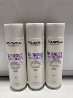 QTY OF GOLDWELL DUALSSENSE BLONDES & HIGHLIGHTS ANTI YELLOW SHAMPOO 250ML