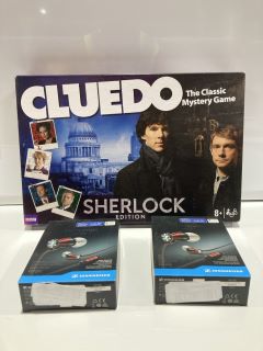 ASSORTED BOX TO INCLUDE MOTOROLA KIDS WIRELESS HEADPHONES & CLUEDO SHERLOCK HOMES EDITION