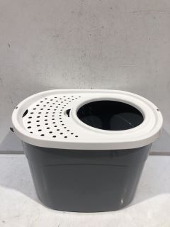 GREY AND WHITE CAT LITTER BIN WITH SCOOPER