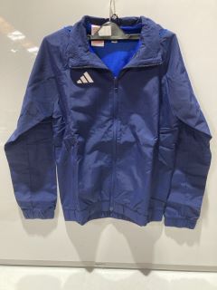 A QTY OF ASSORTED ITEMS TO INCLUDE ADIDAS NAVY BLUE TRACK TOP