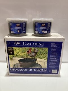 ALPINE CASCADING METAL ROOSTER FOUNTAIN & 2 X EXTRA SELECT NIGER WILD BIRD SEED