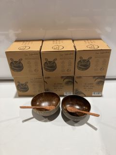 QTY OF VIE GOURMET COCONUT BOWLS AND SPOONS SET OF 2