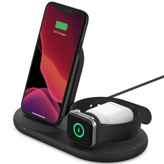 BELKIN 3-IN-1 WIRELESS CHARGER (7,5 W WIRELESS CHARGING STATION FOR IPHONE, APPLE WATCH AND AIRPODS, WIRELESS CHARGING DOCK, CHARGING STAND) BLACK, RRP: 105.00€.