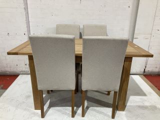 HALLOWOOD OAK DINING TABLE WITH 4 CREAM CHAIRS